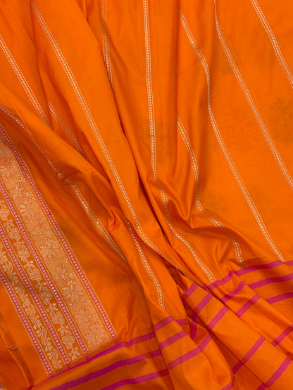 Orange Banarasi Handwoven Khimkhab Silk Saree