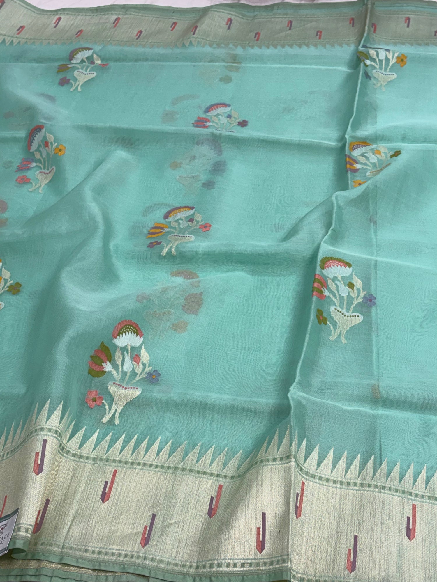 Mint Green Banarasi Ektara Cotton Jamdani Meenakari Buta Saree
