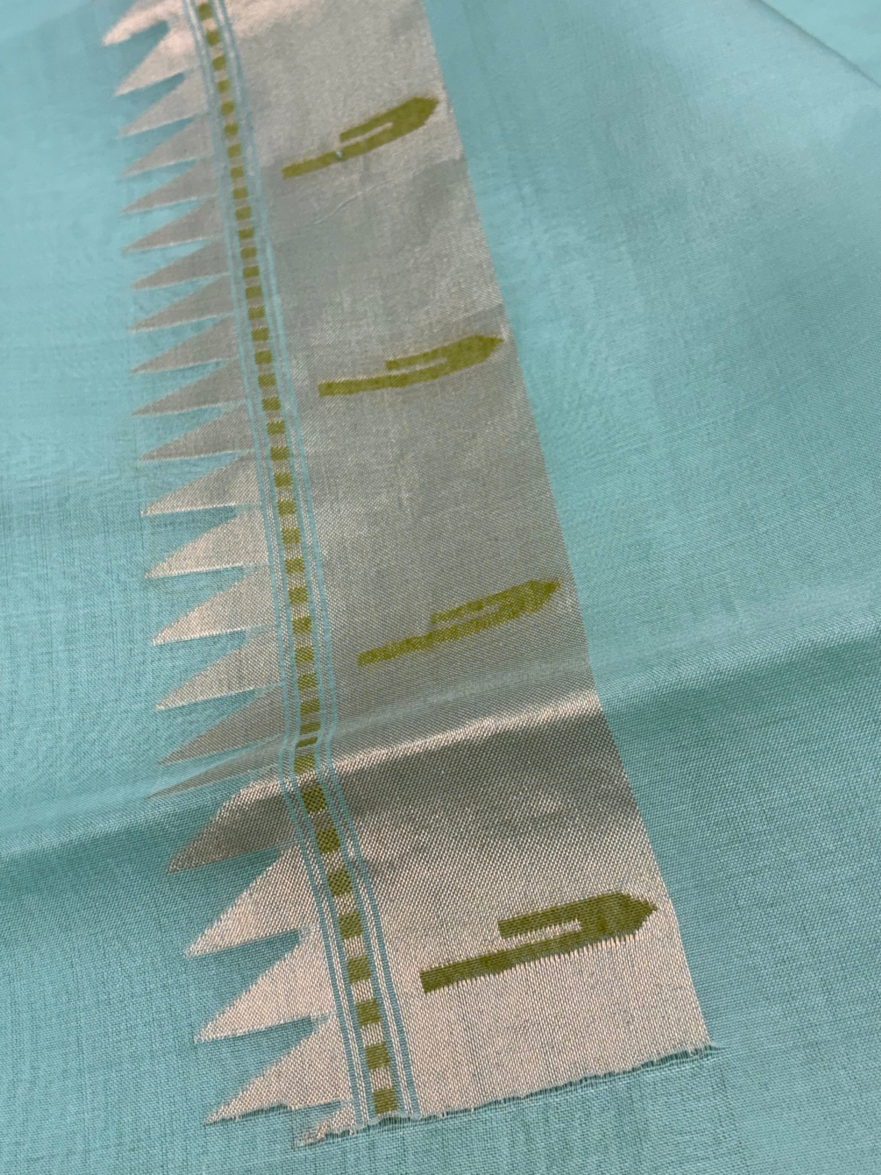 Mint Green Banarasi Ektara Cotton Jamdani Meenakari Buta Saree
