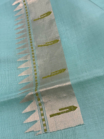 Mint Green Banarasi Ektara Cotton Jamdani Meenakari Buta Saree
