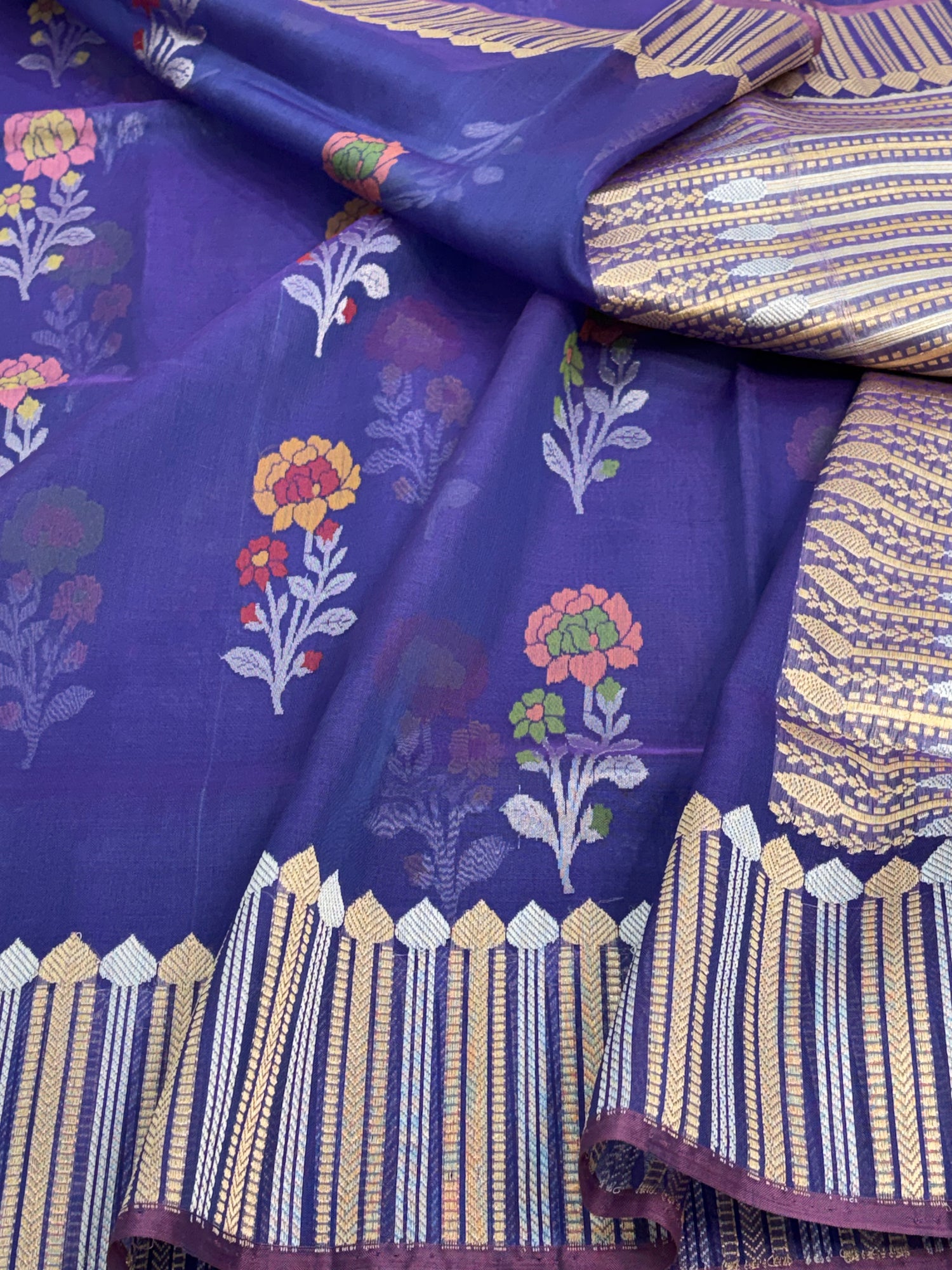 Royal Blue Banarasi Ektara Kora Jamdani Meenakari Buta Saree