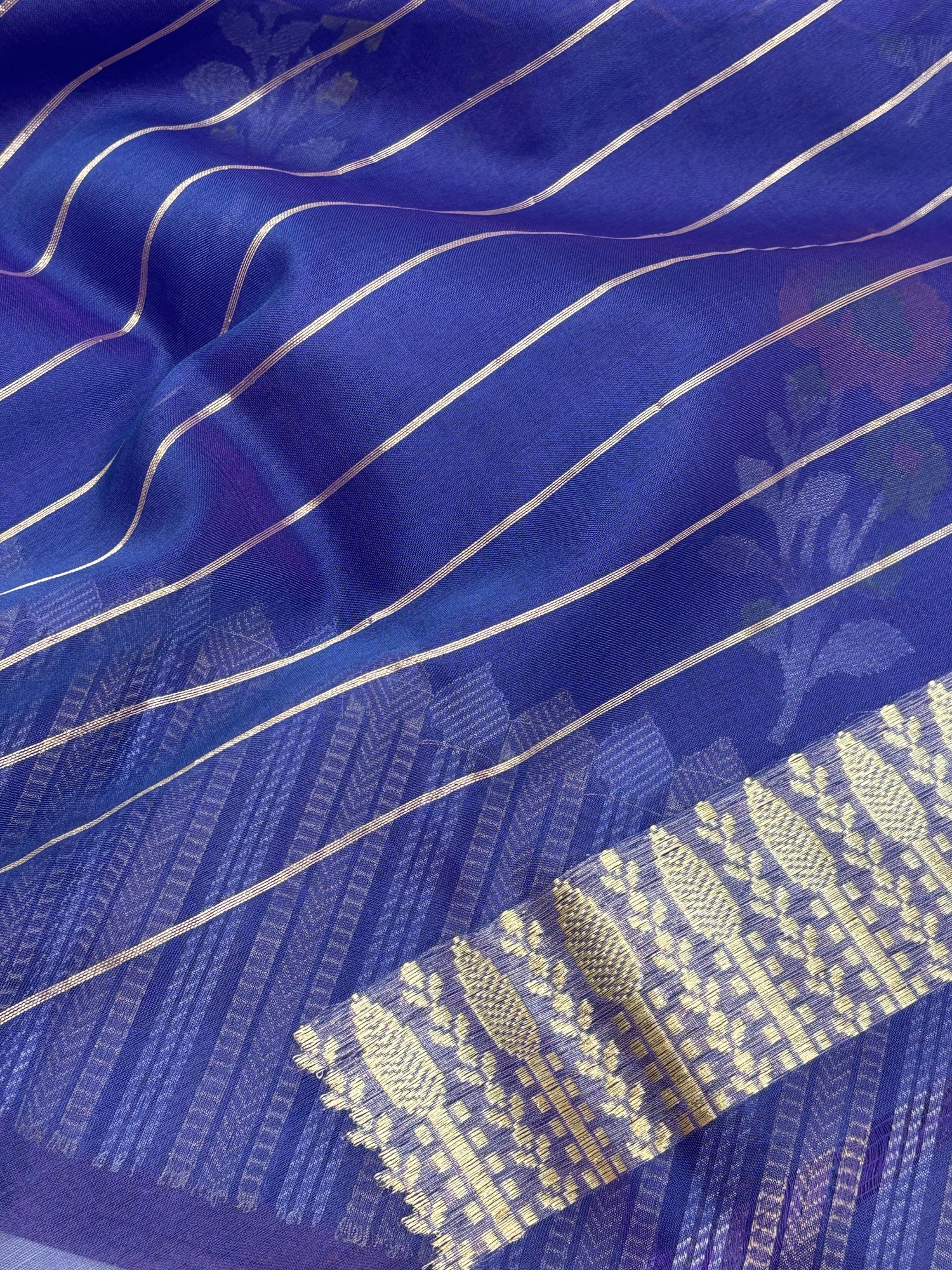 Royal Blue Banarasi Ektara Kora Jamdani Meenakari Buta Saree