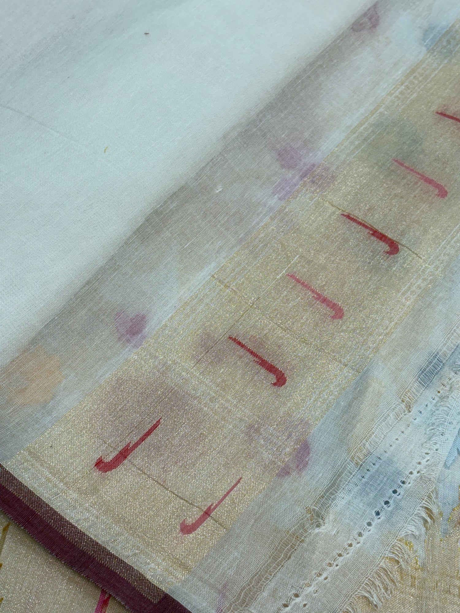White Cotton Jamdani Saree with Multicolor Floral Weaving
