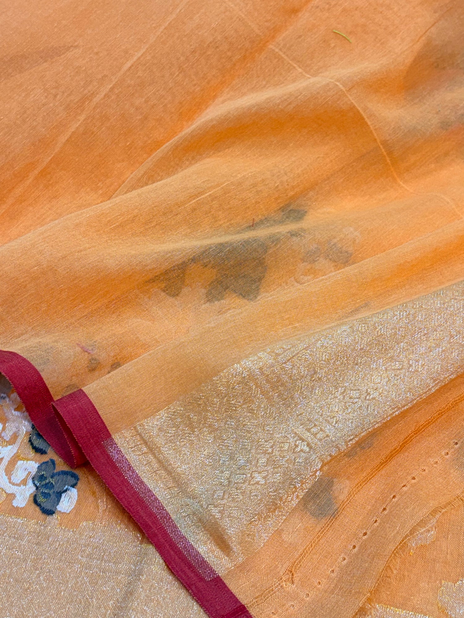 Gold Cotton Jamdani Saree with Multicolor Woven Motifs