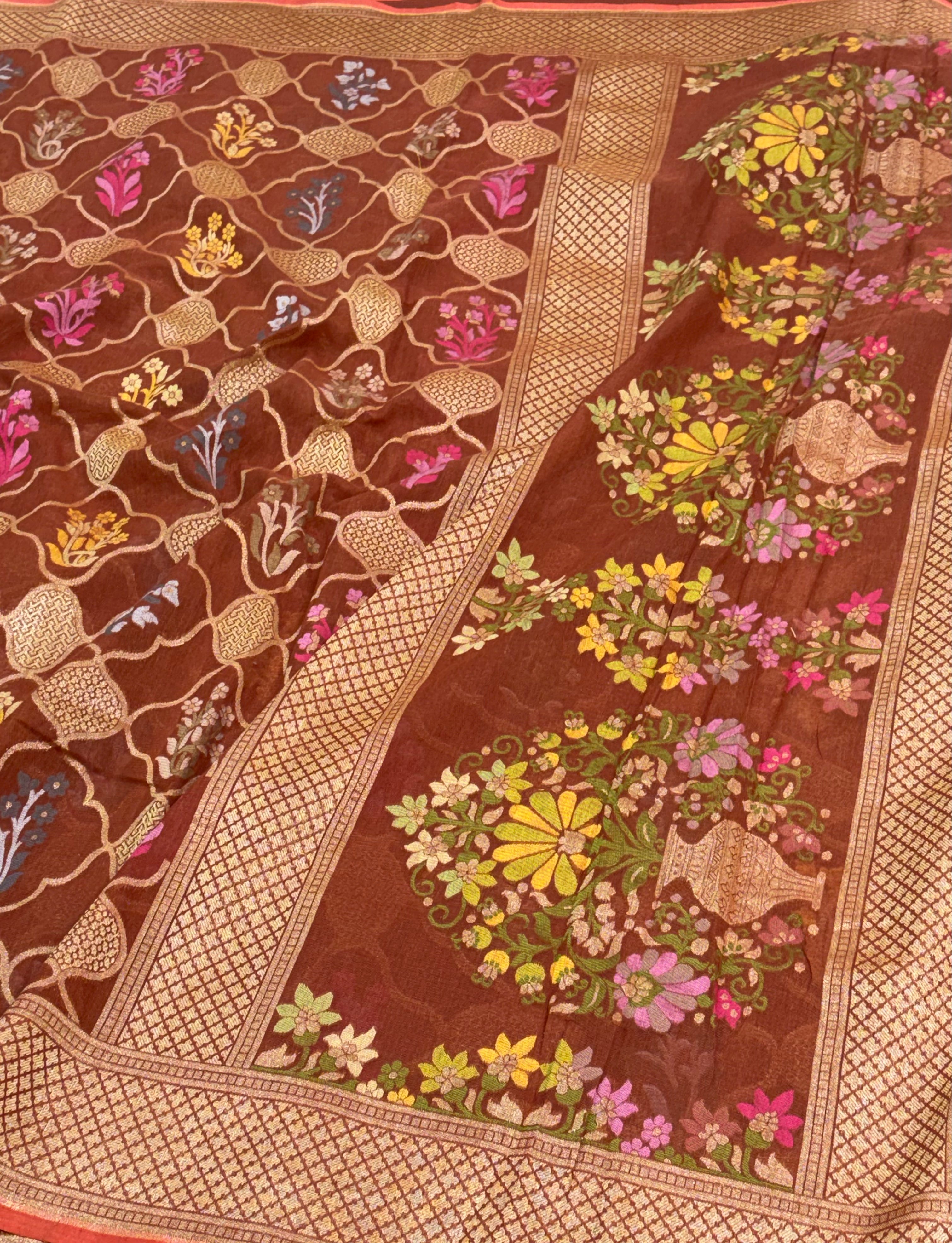 Brown Cotton Jamdani Saree with Multicolor Woven Motifs