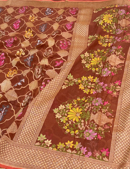Brown Cotton Jamdani Saree with Multicolor Woven Motifs