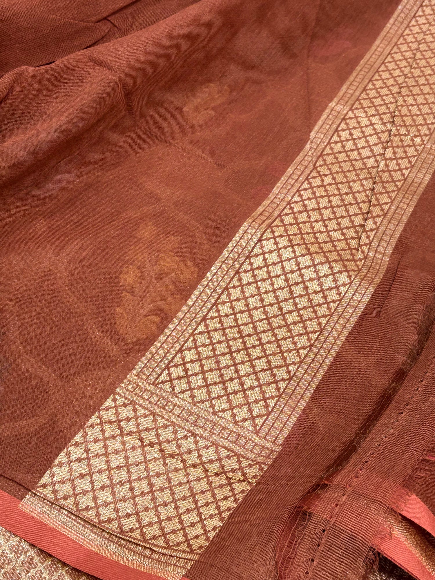 Brown Cotton Jamdani Saree with Multicolor Woven Motifs