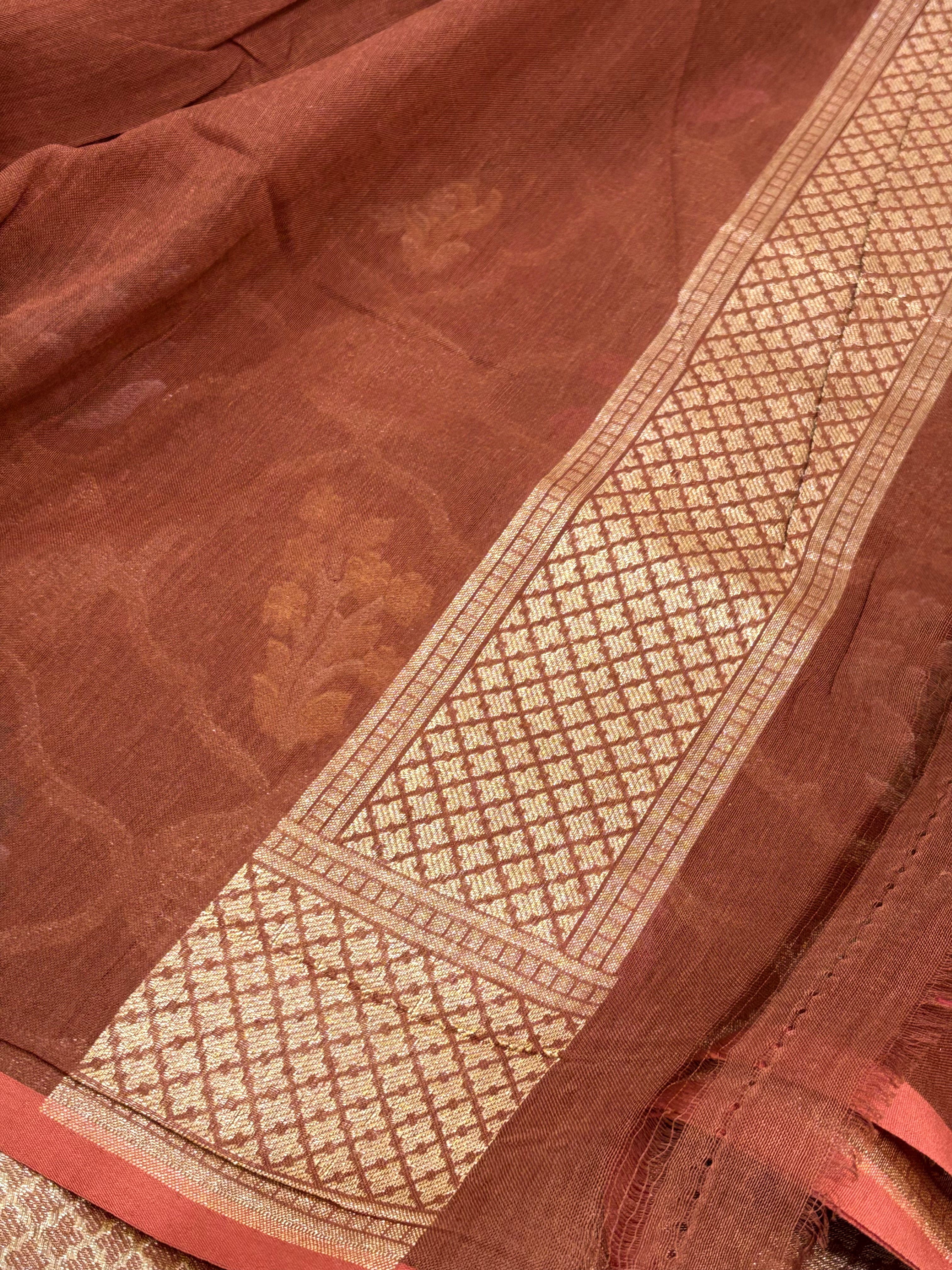 Brown Cotton Jamdani Saree with Multicolor Woven Motifs