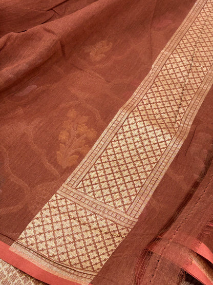 Brown Cotton Jamdani Saree with Multicolor Woven Motifs