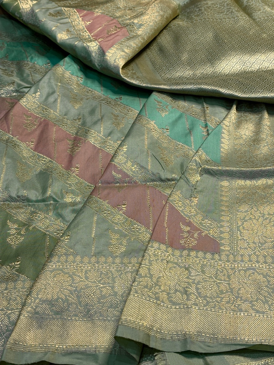 Olive Green Pure Banarasi Rangkaat Katan Silk Saree