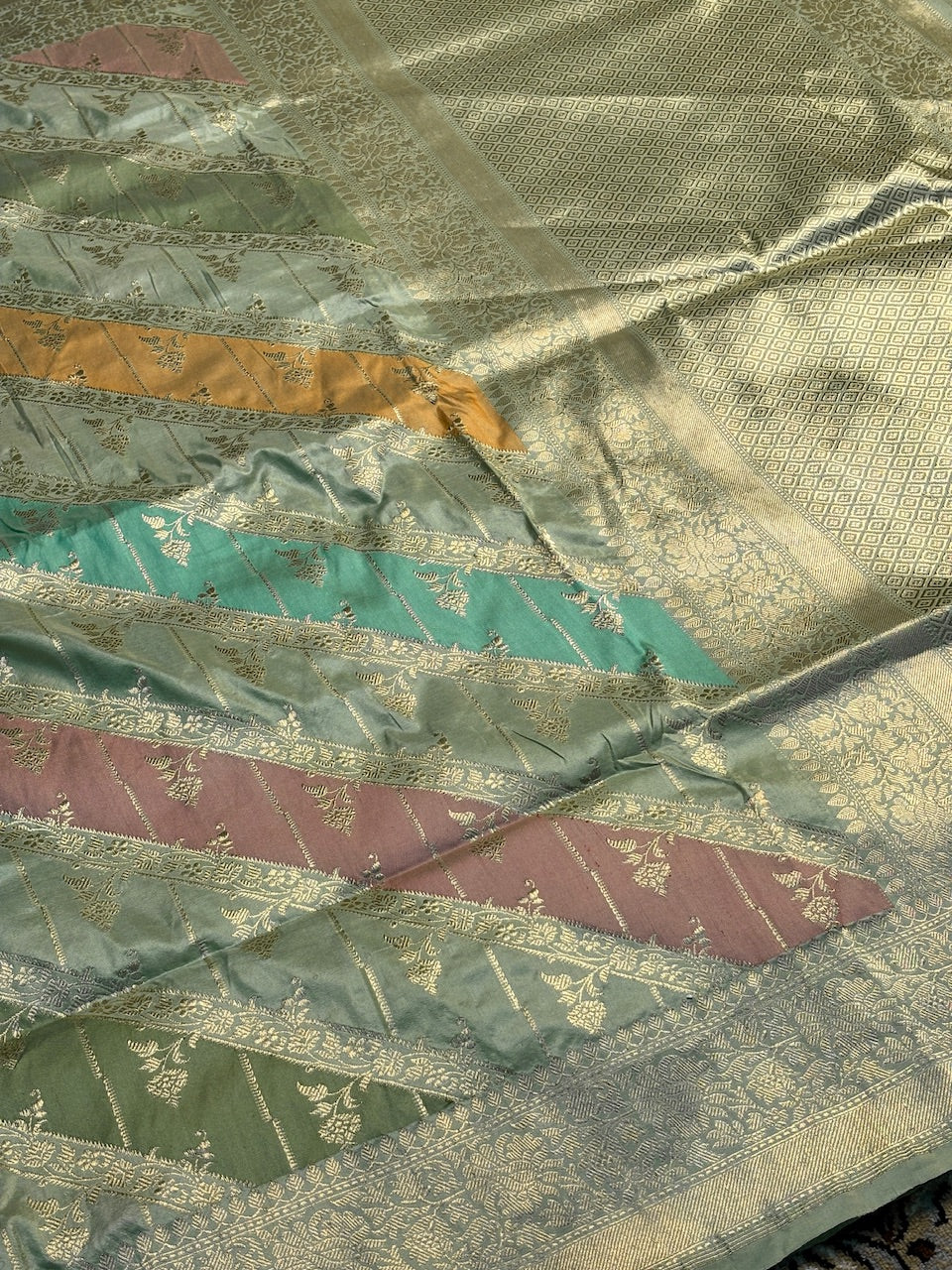Olive Green Pure Banarasi Rangkaat Katan Silk Saree