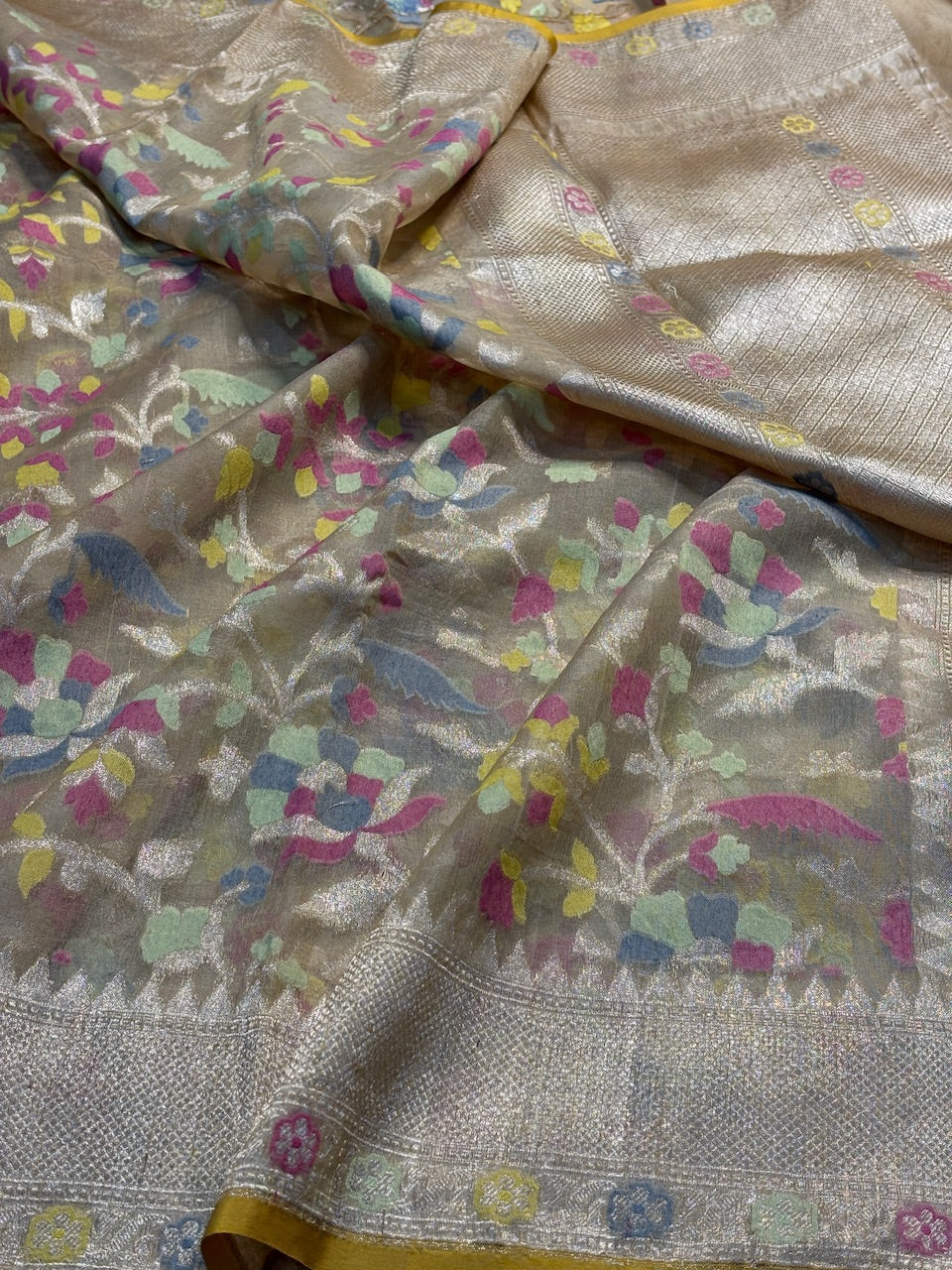 Champagne Gold Pure Banarasi Kora cotton Jamdani Saree