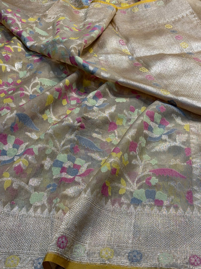 Champagne Gold Pure Banarasi Kora cotton Jamdani Saree