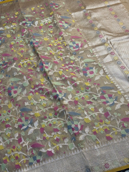 Champagne Gold Pure Banarasi Kora cotton Jamdani Saree