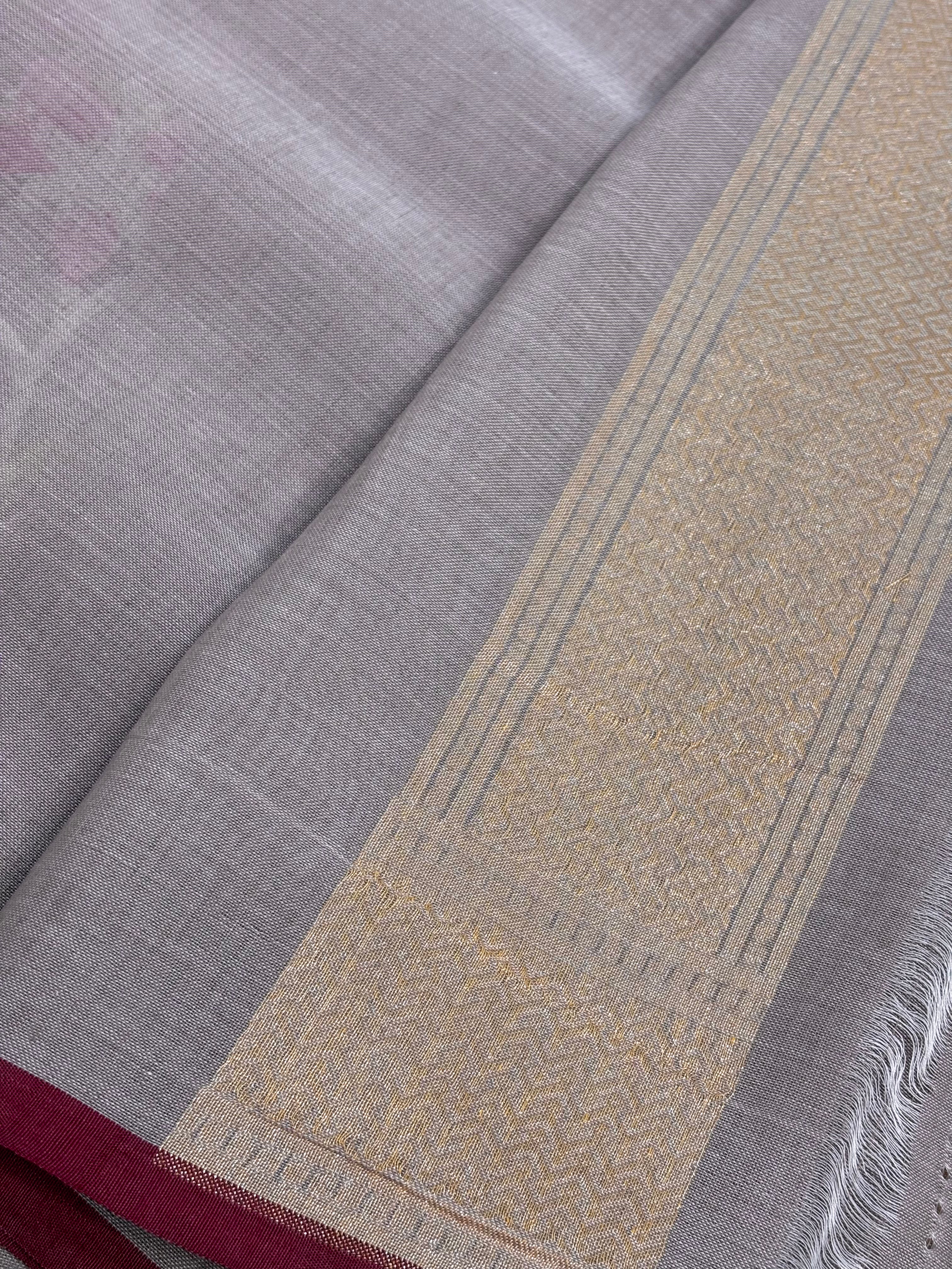 Mauve Banarasi Cotton Jamdani Saree with Multicolor Woven Motifs