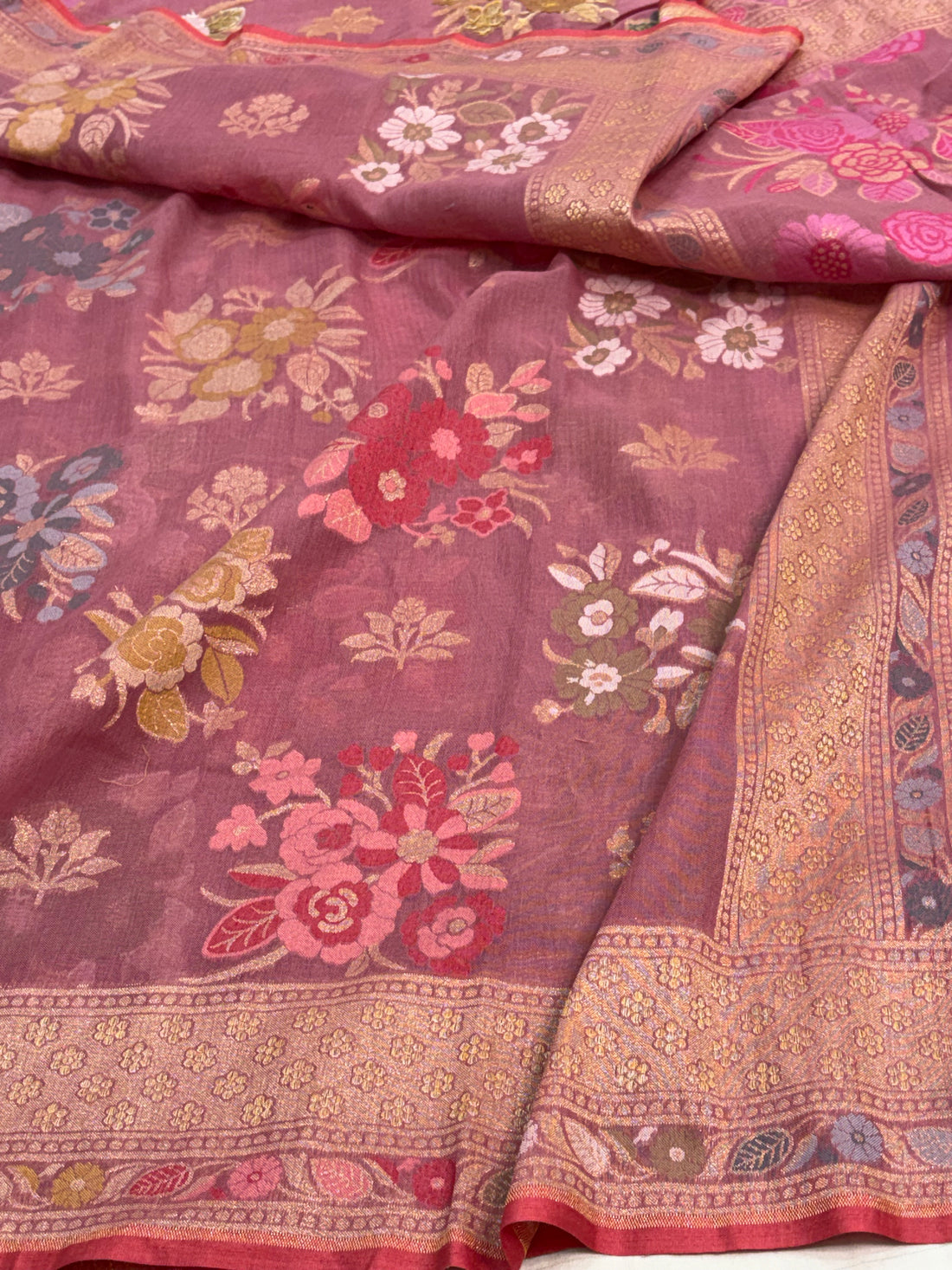 Smoked Pink Meenakari Jamdani Saree with Floral Weaving