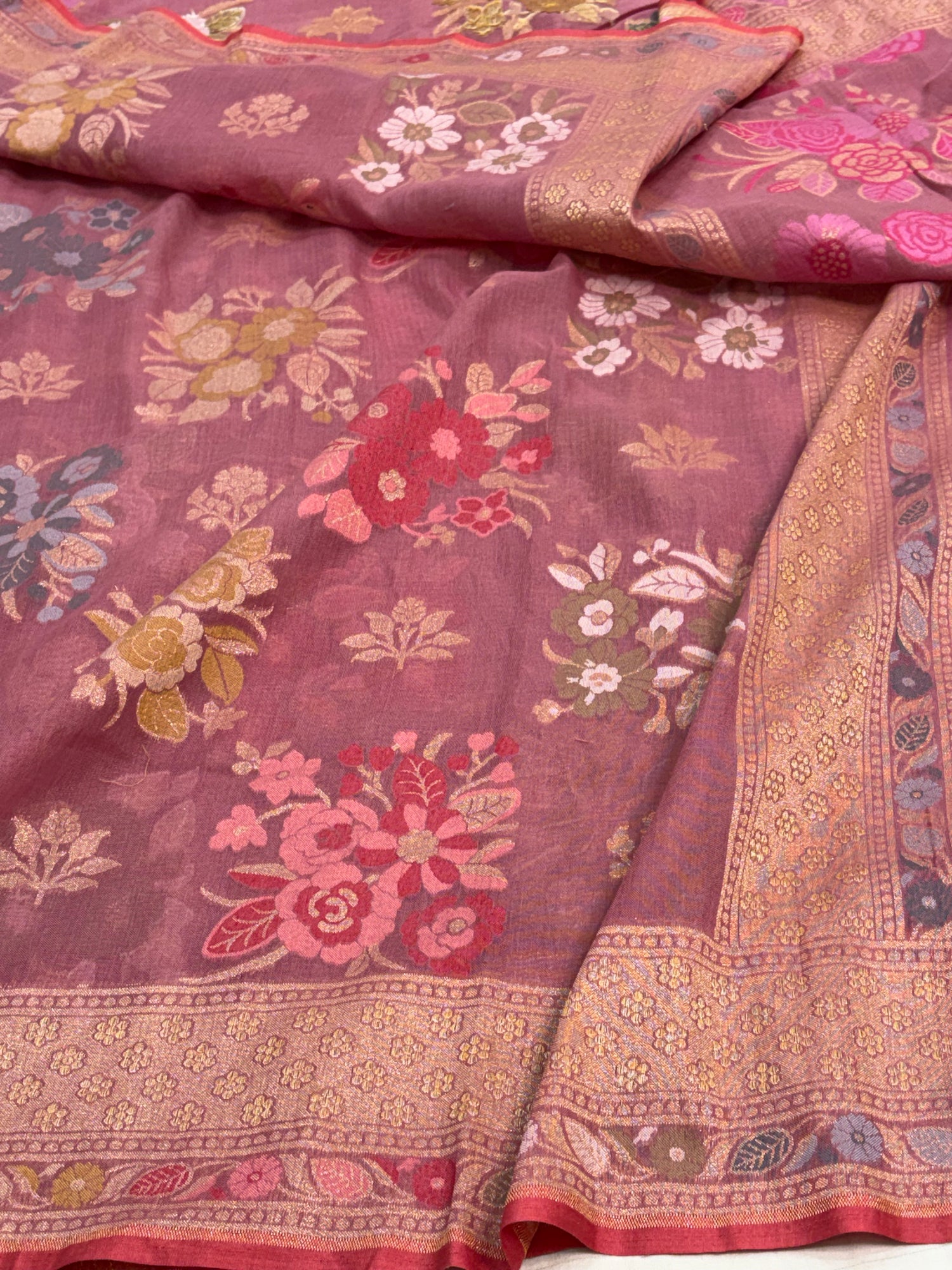 Smoked Pink Meenakari Jamdani Saree with Floral Weaving