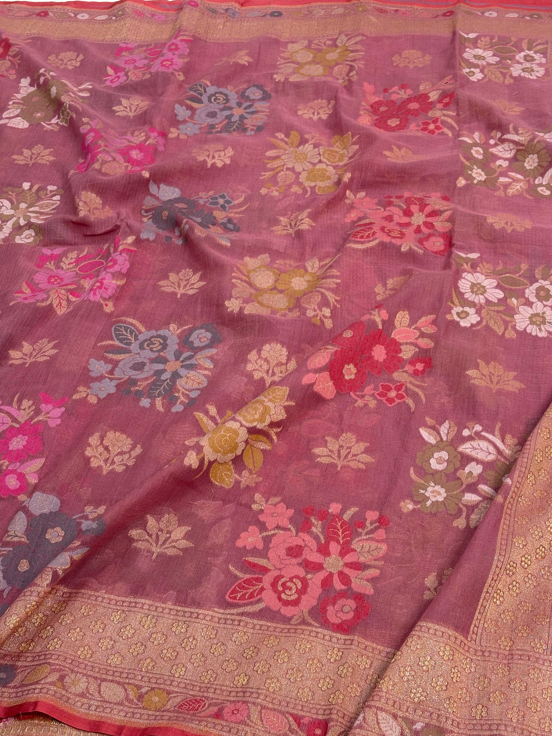 Smoked Pink Meenakari Jamdani Saree with Floral Weaving