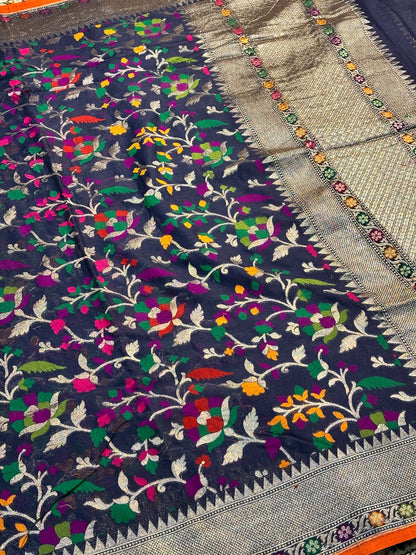 Black Pure Banarasi cotton Jamdani Saree