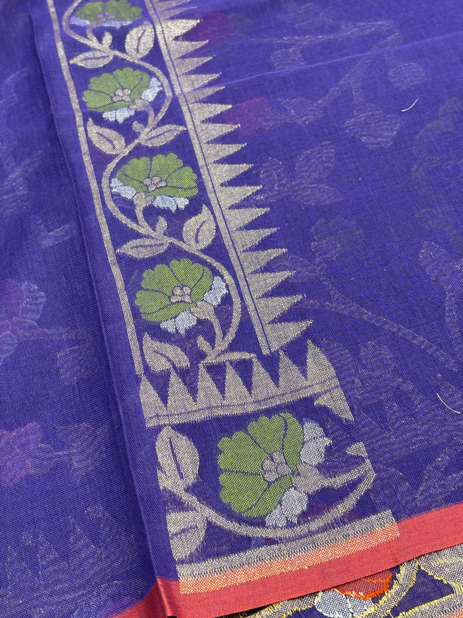 Purple Cotton Jamdani Saree with Multicolor Floral Weaving