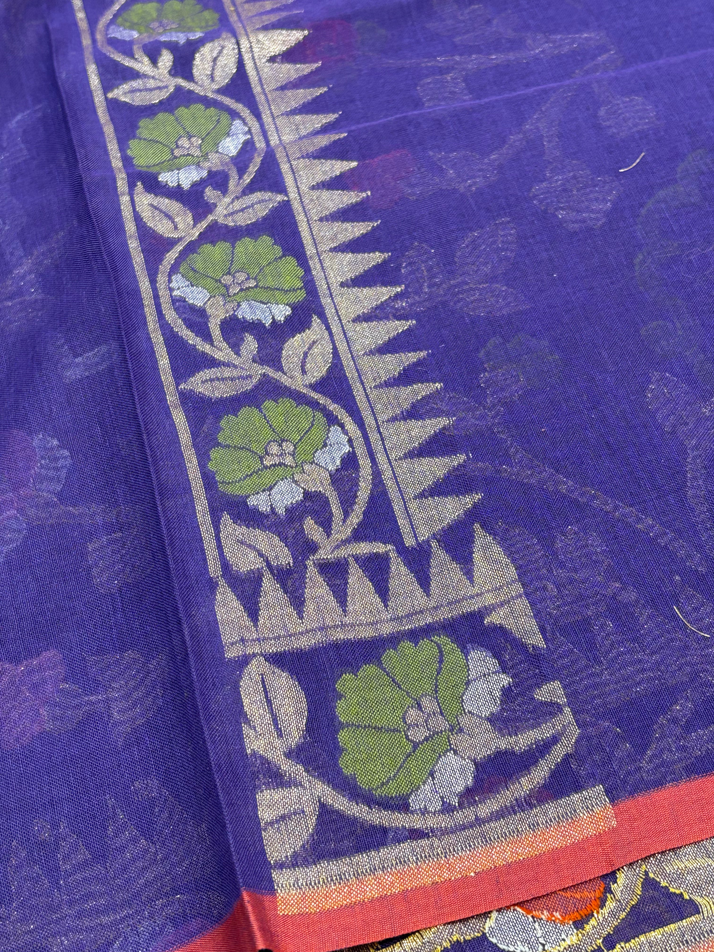 Purple Cotton Jamdani Saree with Multicolor Floral Weaving