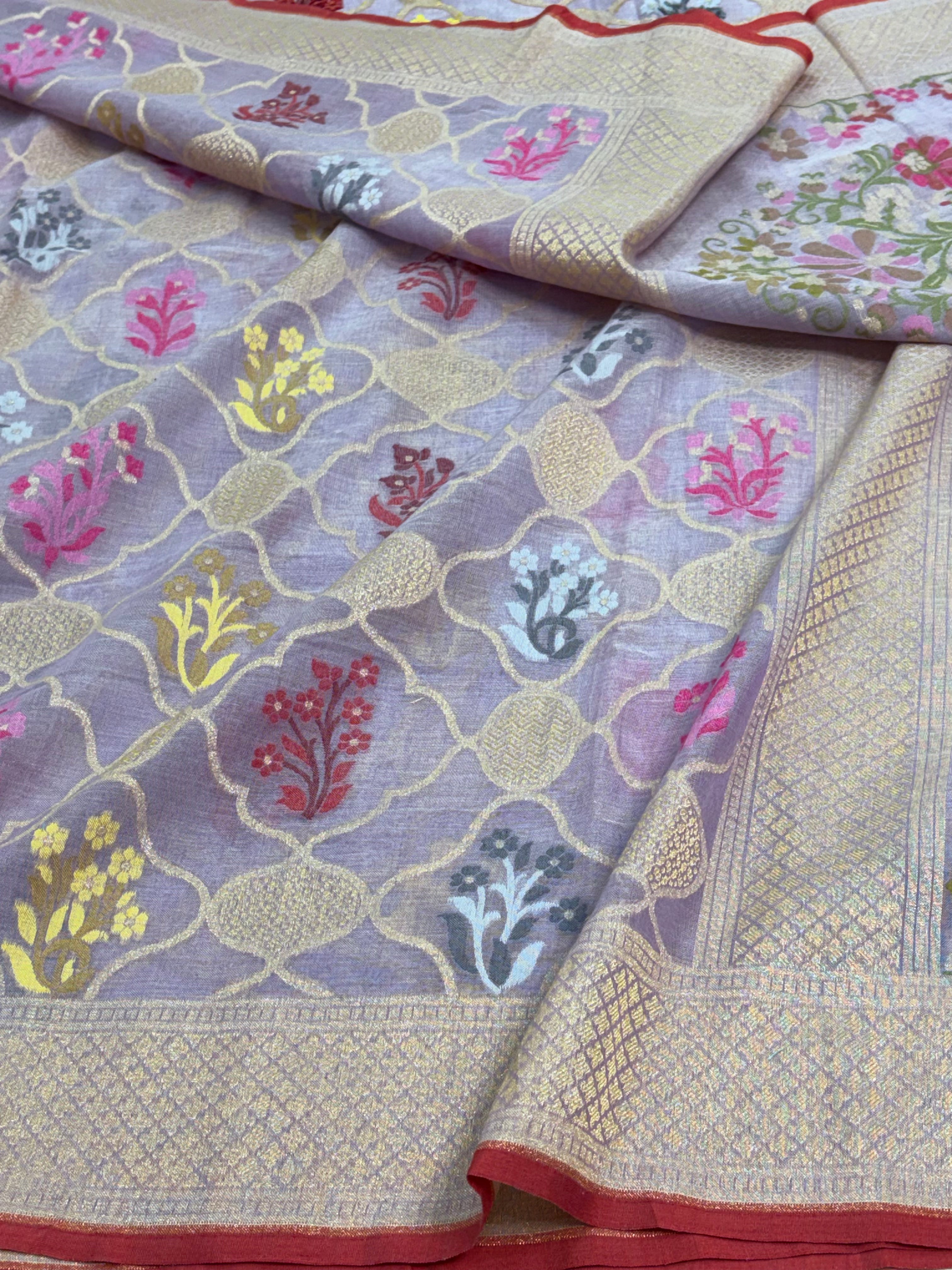 Mauve Cotton Jamdani Saree with Multicolor Woven Motifs