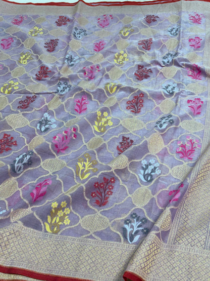 Mauve Cotton Jamdani Saree with Multicolor Woven Motifs