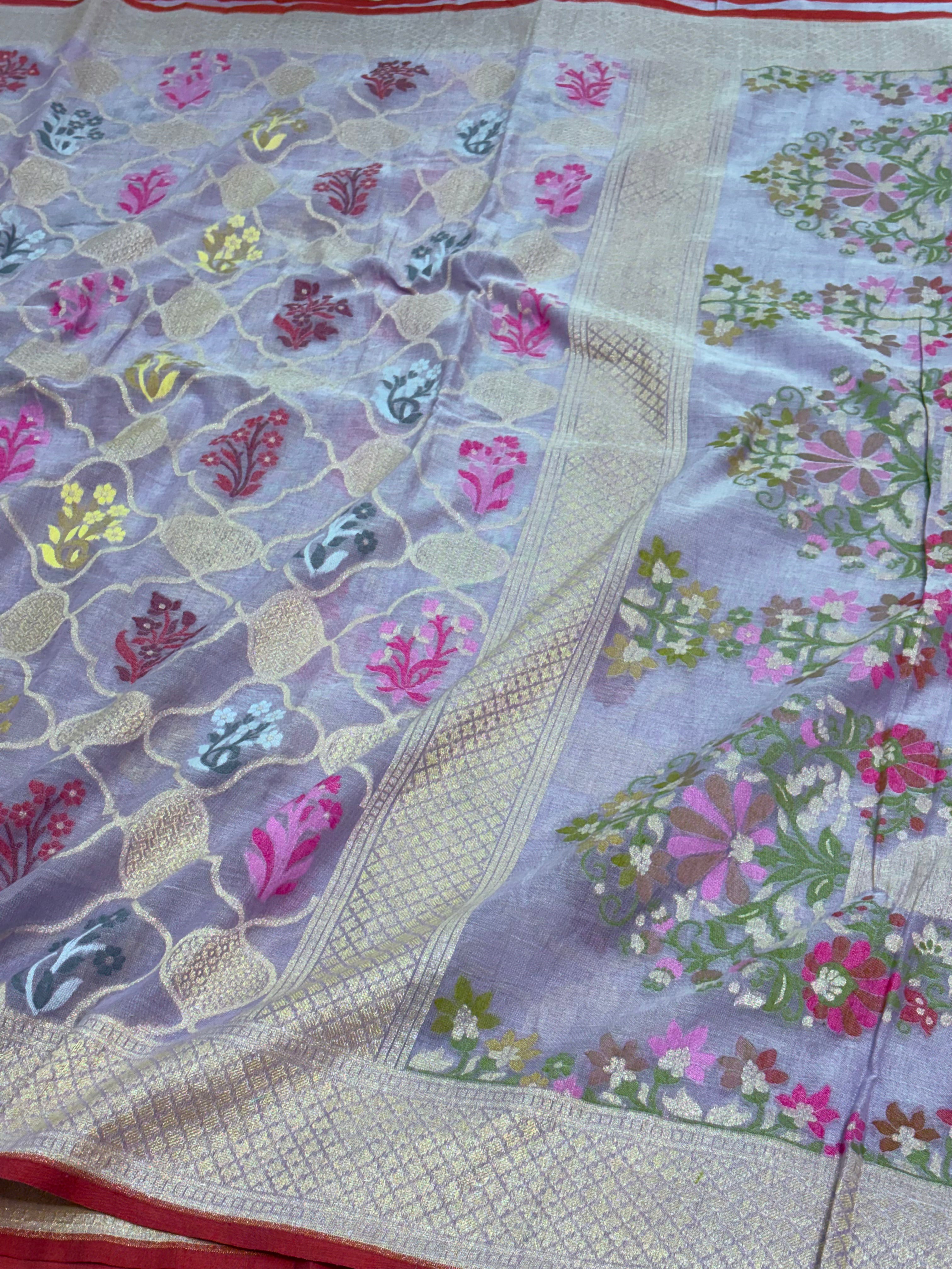 Mauve Cotton Jamdani Saree with Multicolor Woven Motifs