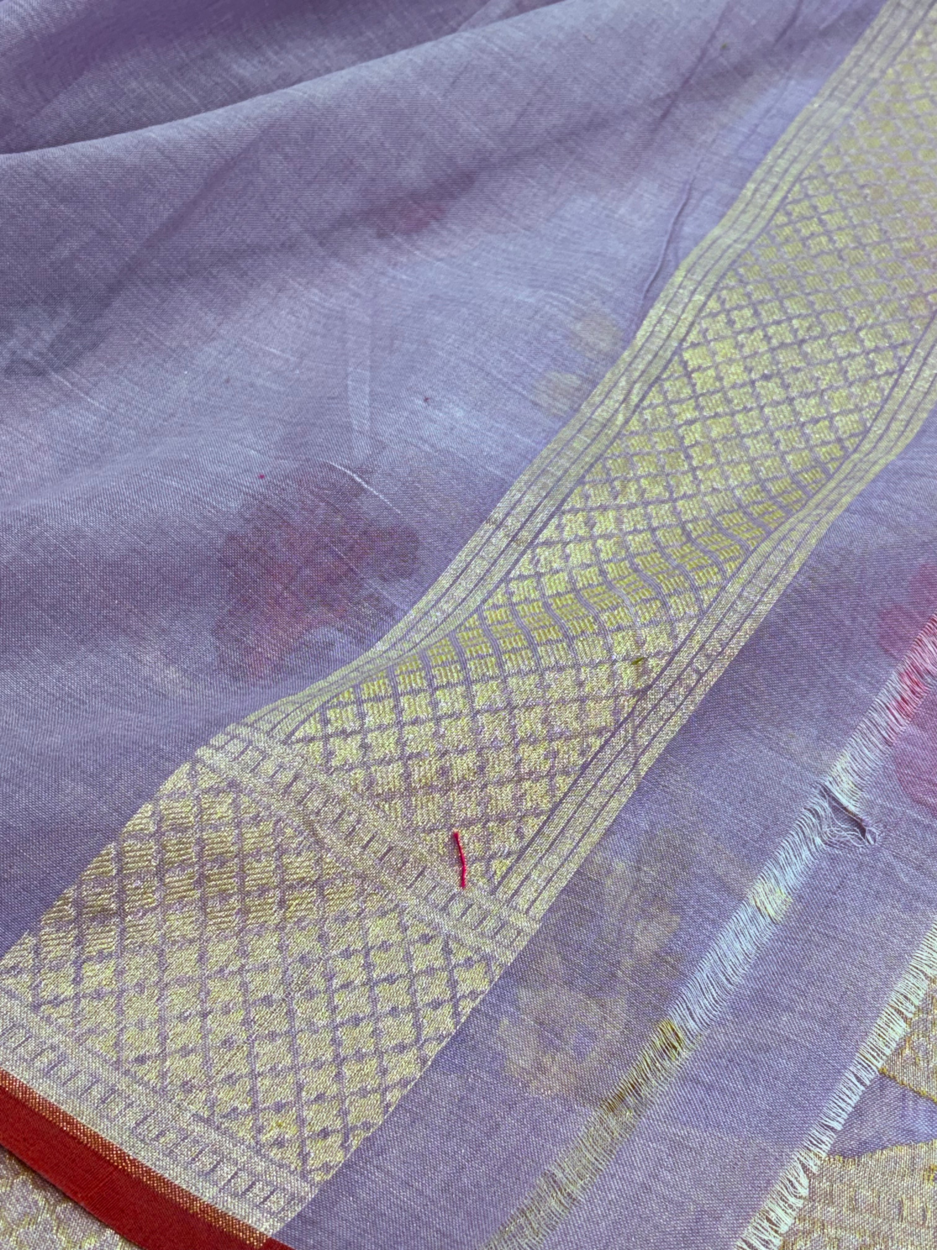 Mauve Cotton Jamdani Saree with Multicolor Woven Motifs