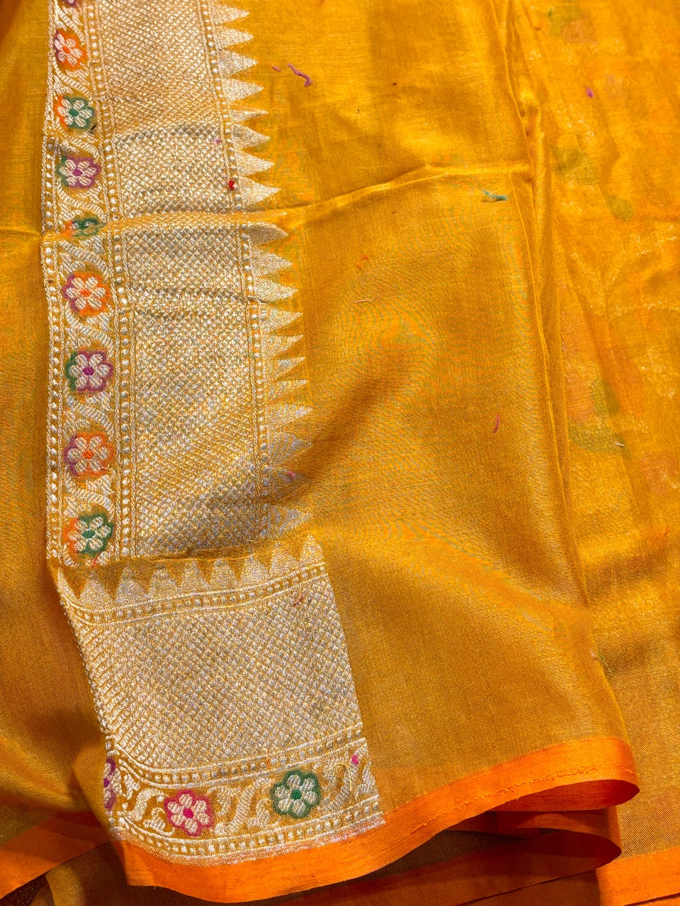 Yellow Pure Banarasi cotton Jamdani Saree