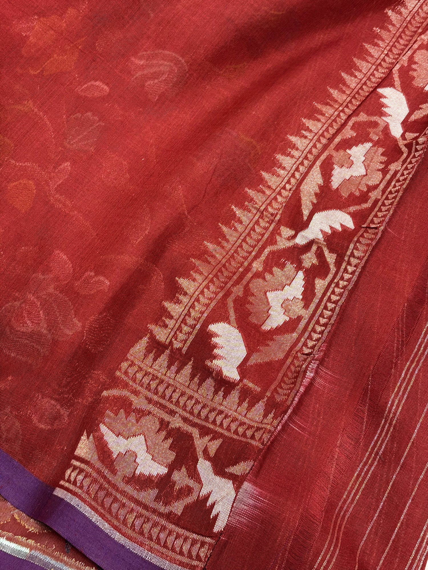 Red Cotton Jamdani Saree with Multicolor Floral Weaving