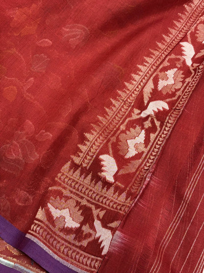Red Cotton Jamdani Saree with Multicolor Floral Weaving