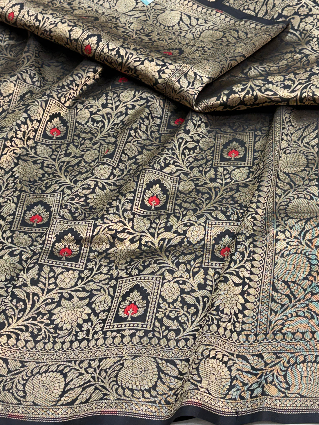 Black Banarasi Katan Silk Brocade Meenakari Saree with Rich Zari Border