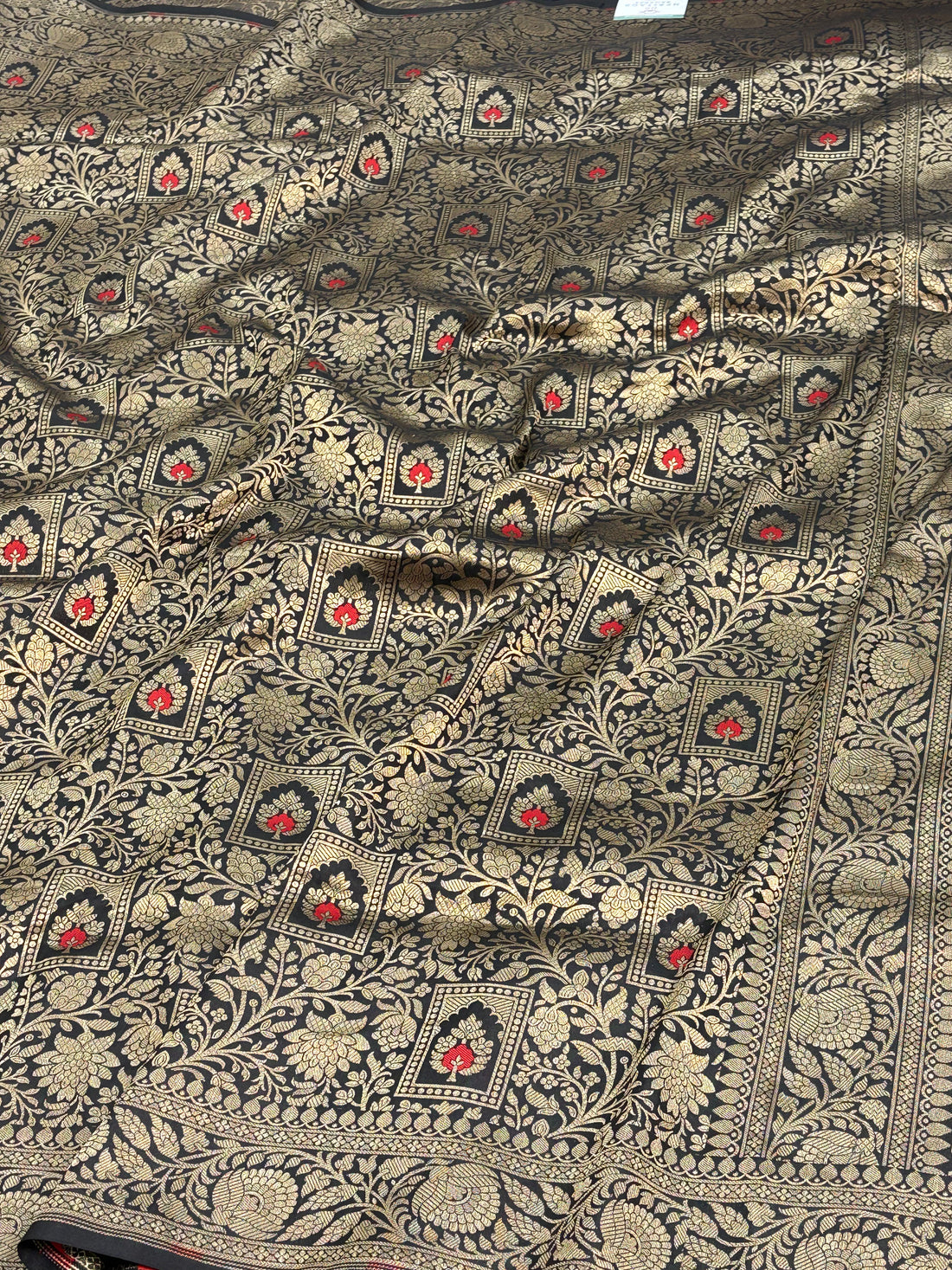 Black Banarasi Katan Silk Brocade Meenakari Saree with Rich Zari Border