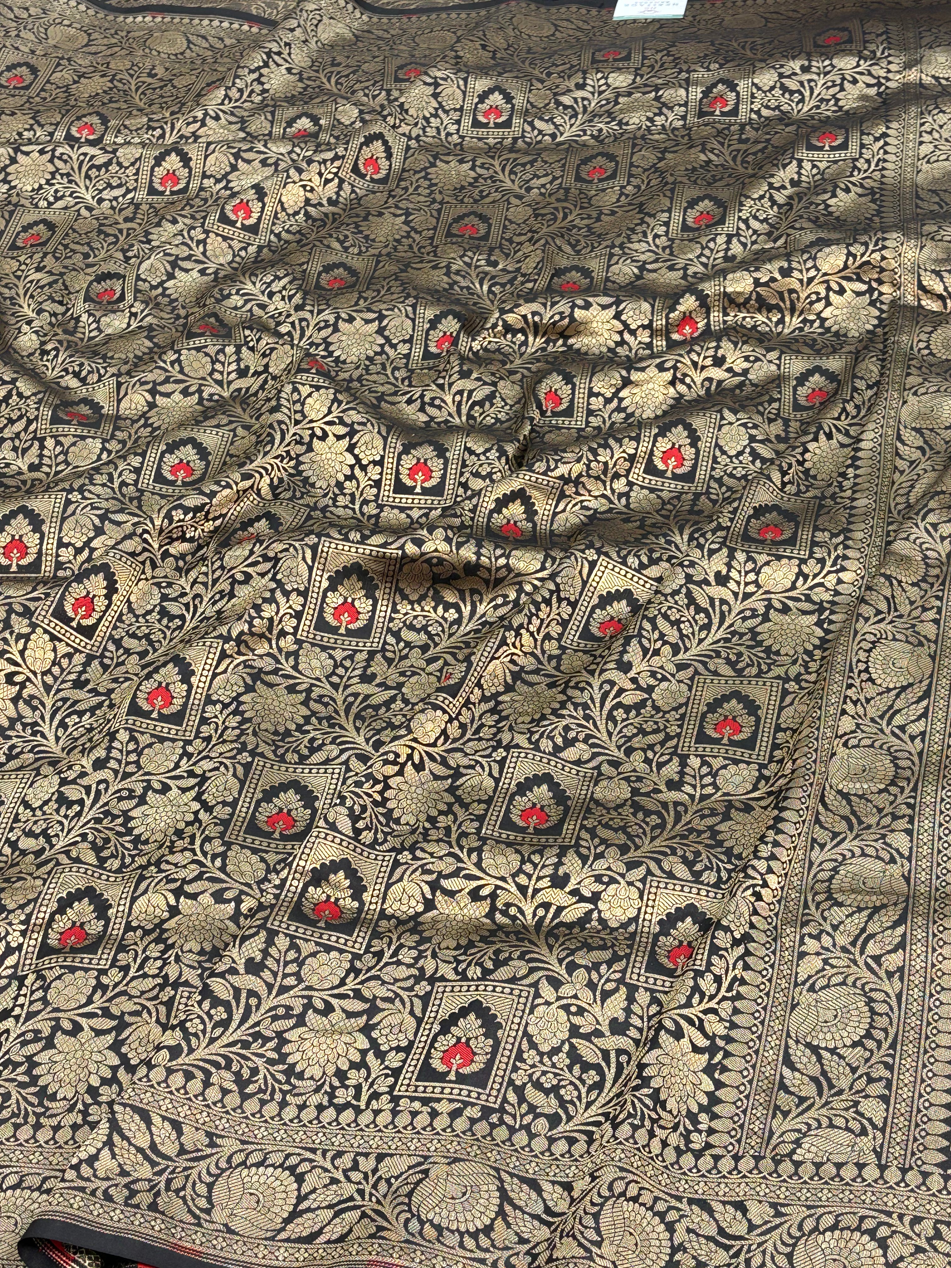 Black Banarasi Katan Silk Brocade Meenakari Saree with Rich Zari Border
