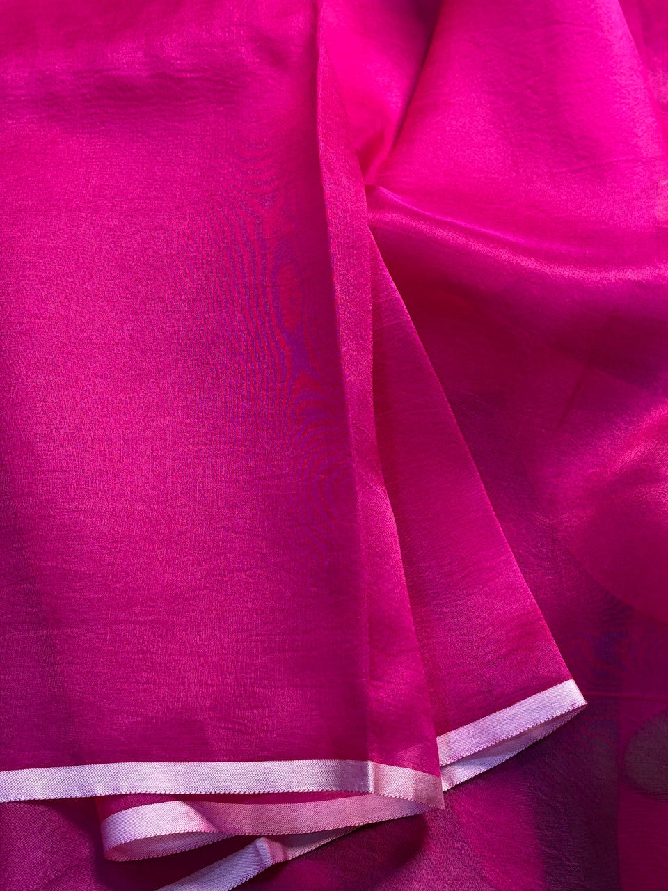 Pink Pure Sheer Organza Handprinted Saree