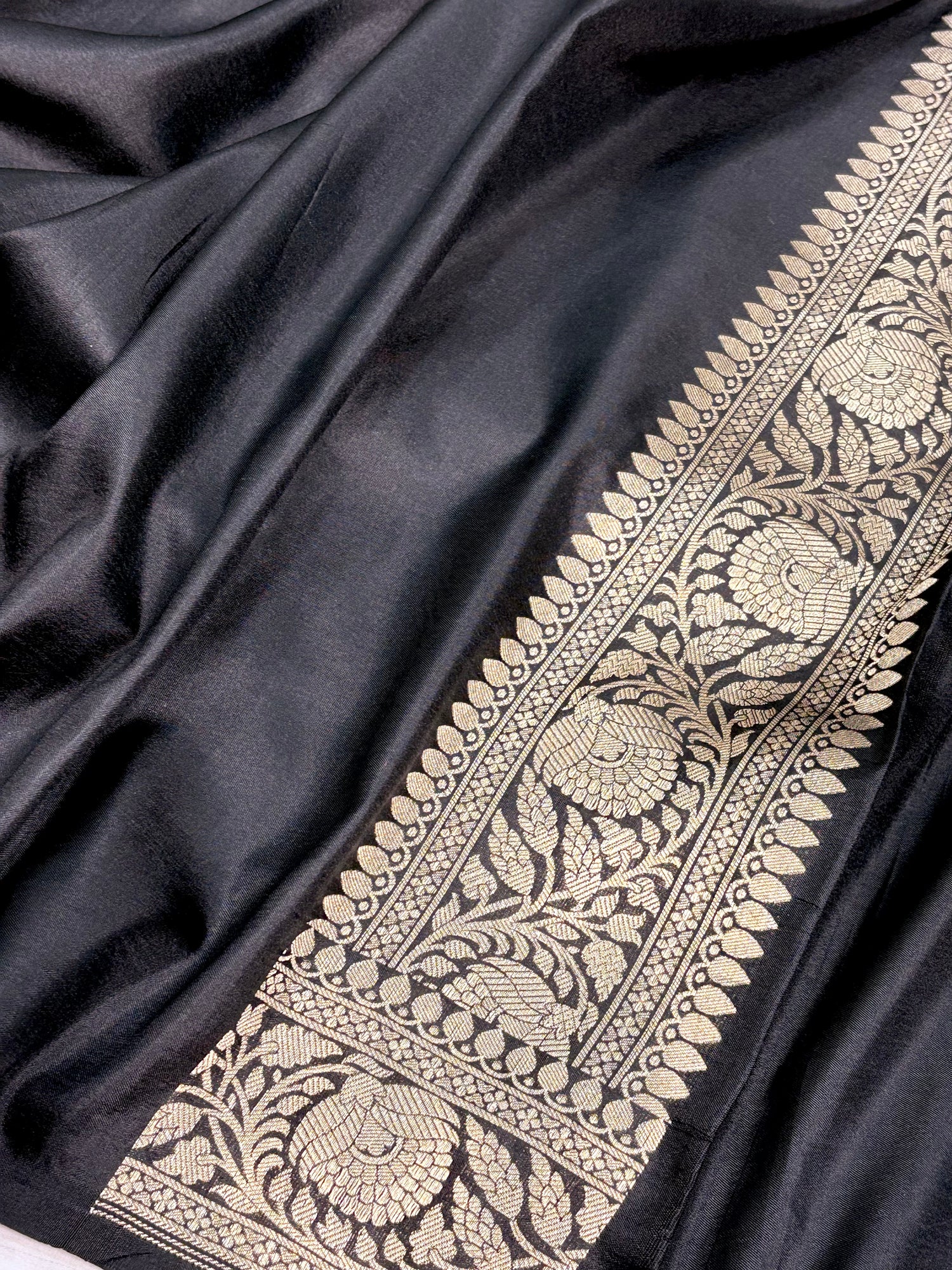Black Banarasi Katan Silk Brocade Meenakari Saree with Rich Zari Border
