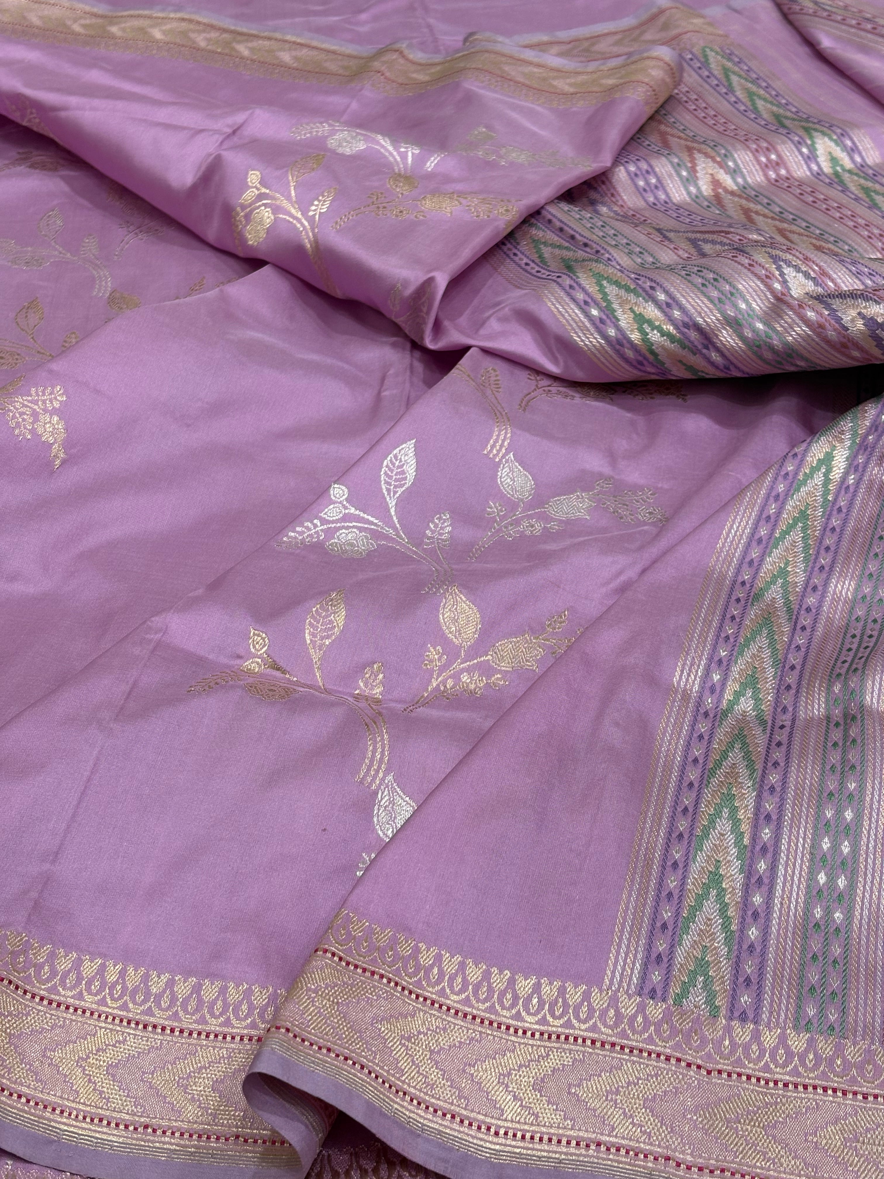Lavender Banarasi Pure Katan Silk Handwoven Saree