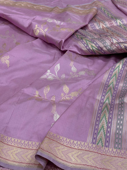 Lavender Banarasi Pure Katan Silk Handwoven Saree