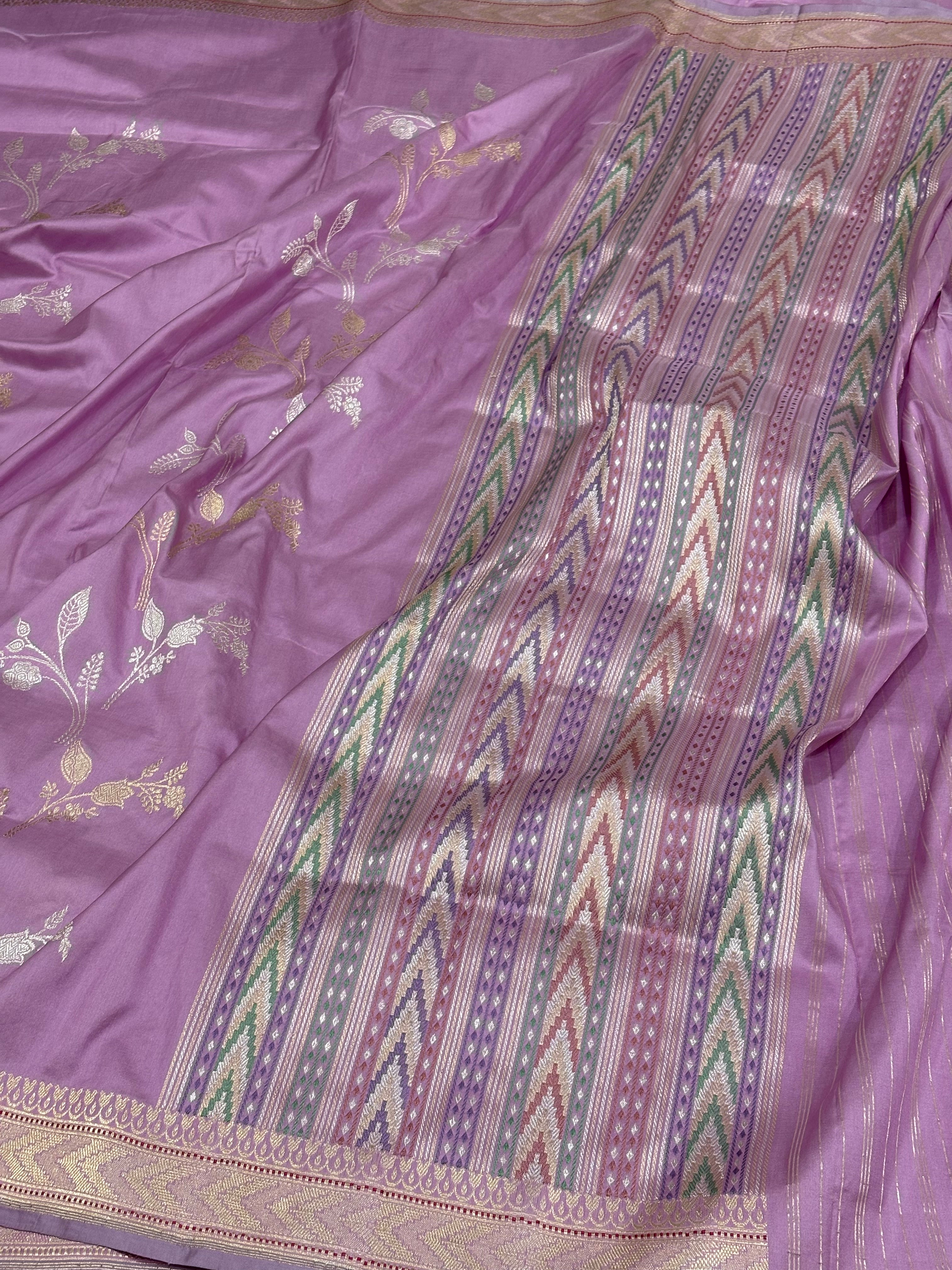 Lavender Banarasi Pure Katan Silk Handwoven Saree