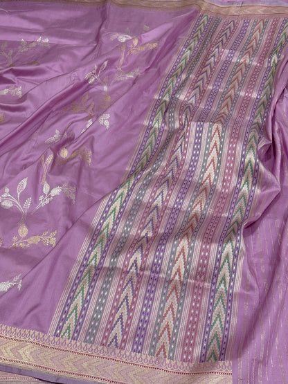 Lavender Banarasi Pure Katan Silk Handwoven Saree