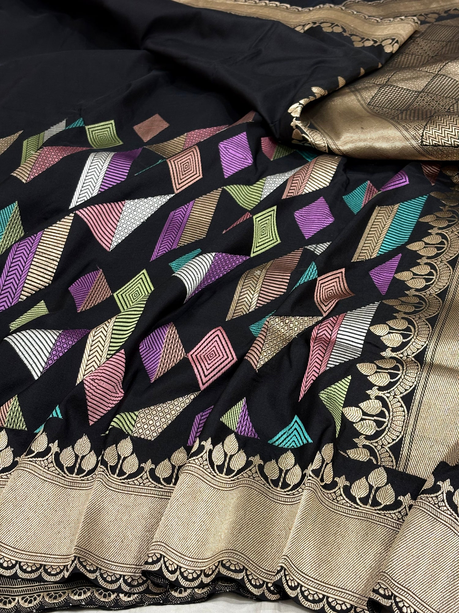 Black Banarasi Pure Katan Silk Handwoven Saree