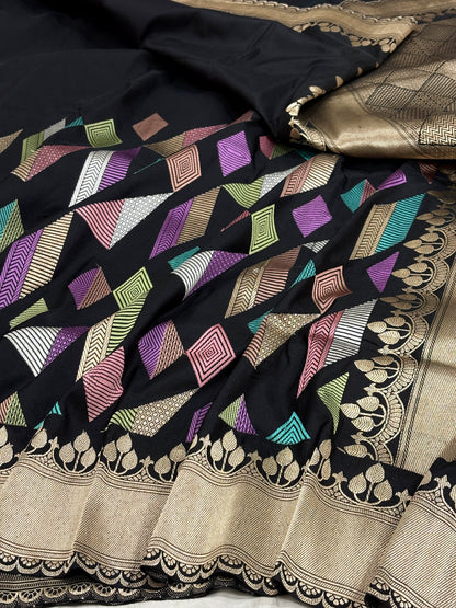 Black Banarasi Pure Katan Silk Handwoven Saree