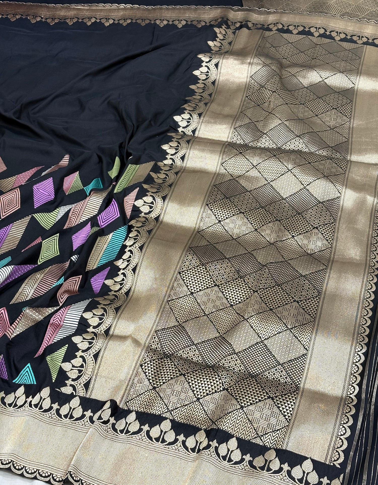 Black Banarasi Pure Katan Silk Handwoven Saree