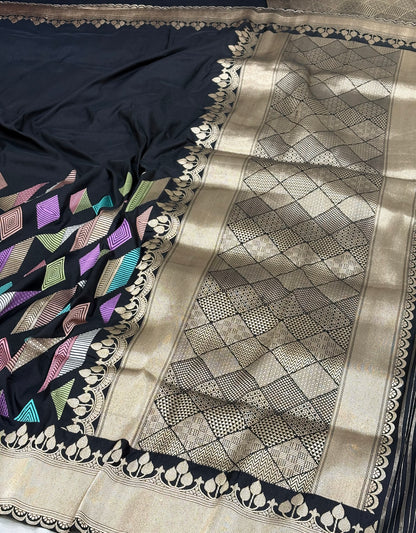 Black Banarasi Pure Katan Silk Handwoven Saree