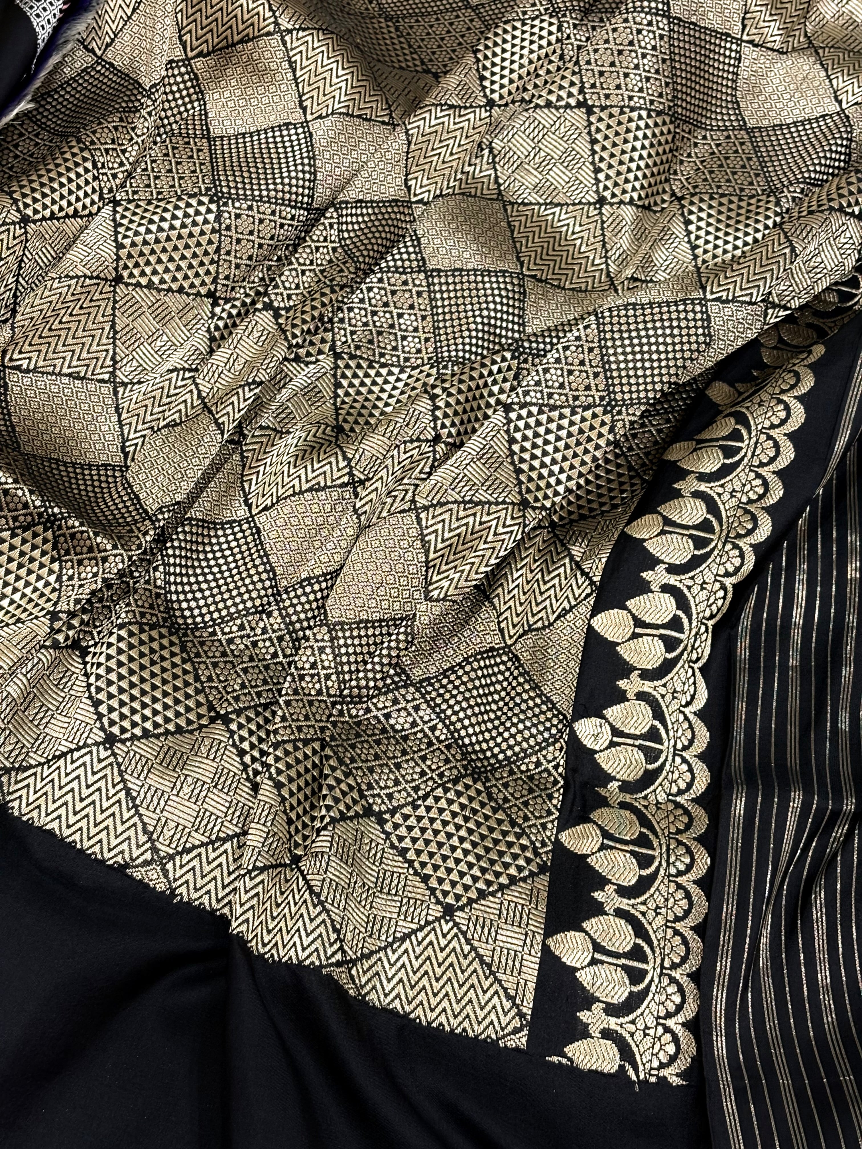 Black Banarasi Pure Katan Silk Handwoven Saree