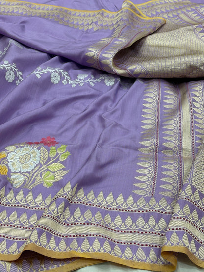 Lavender Banarasi Pure Katan Silk Handwoven Saree