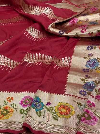 Red Banarasi Pure Katan Silk Handwoven Saree