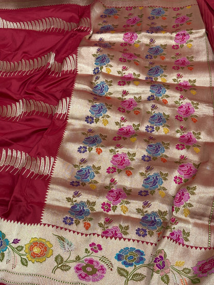 Red Banarasi Pure Katan Silk Handwoven Saree