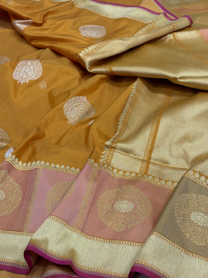 Yellow Banarasi Pure Katan Silk Handwoven Saree